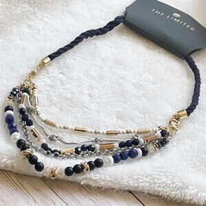The Limited Beaded Layered Necklace Blue Gold Silver Tone New